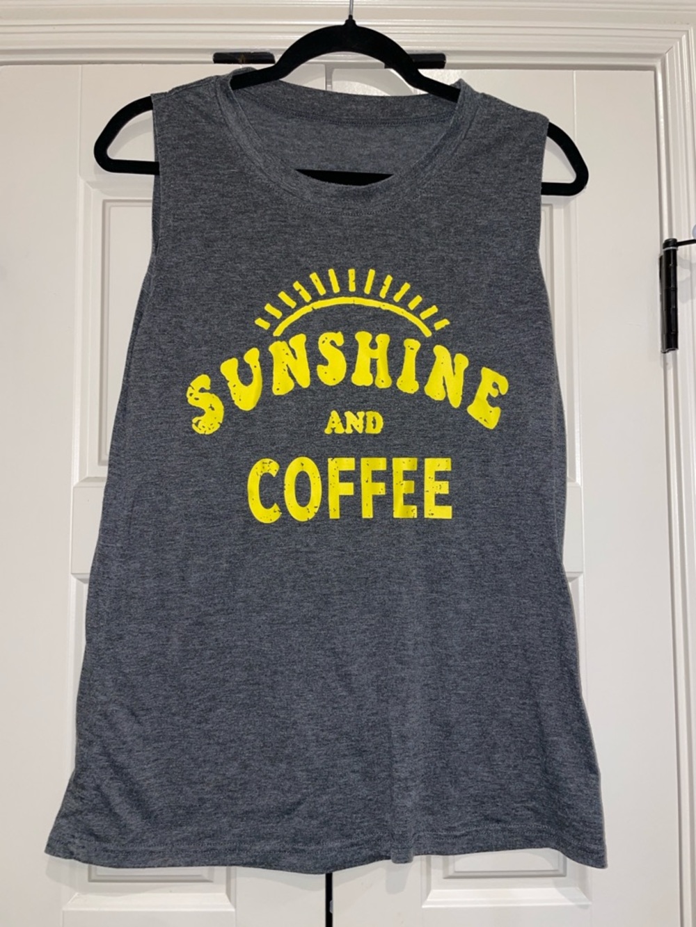 Sunshine and Coffee Graphic Muscle Tank - Charcoal + Yellow